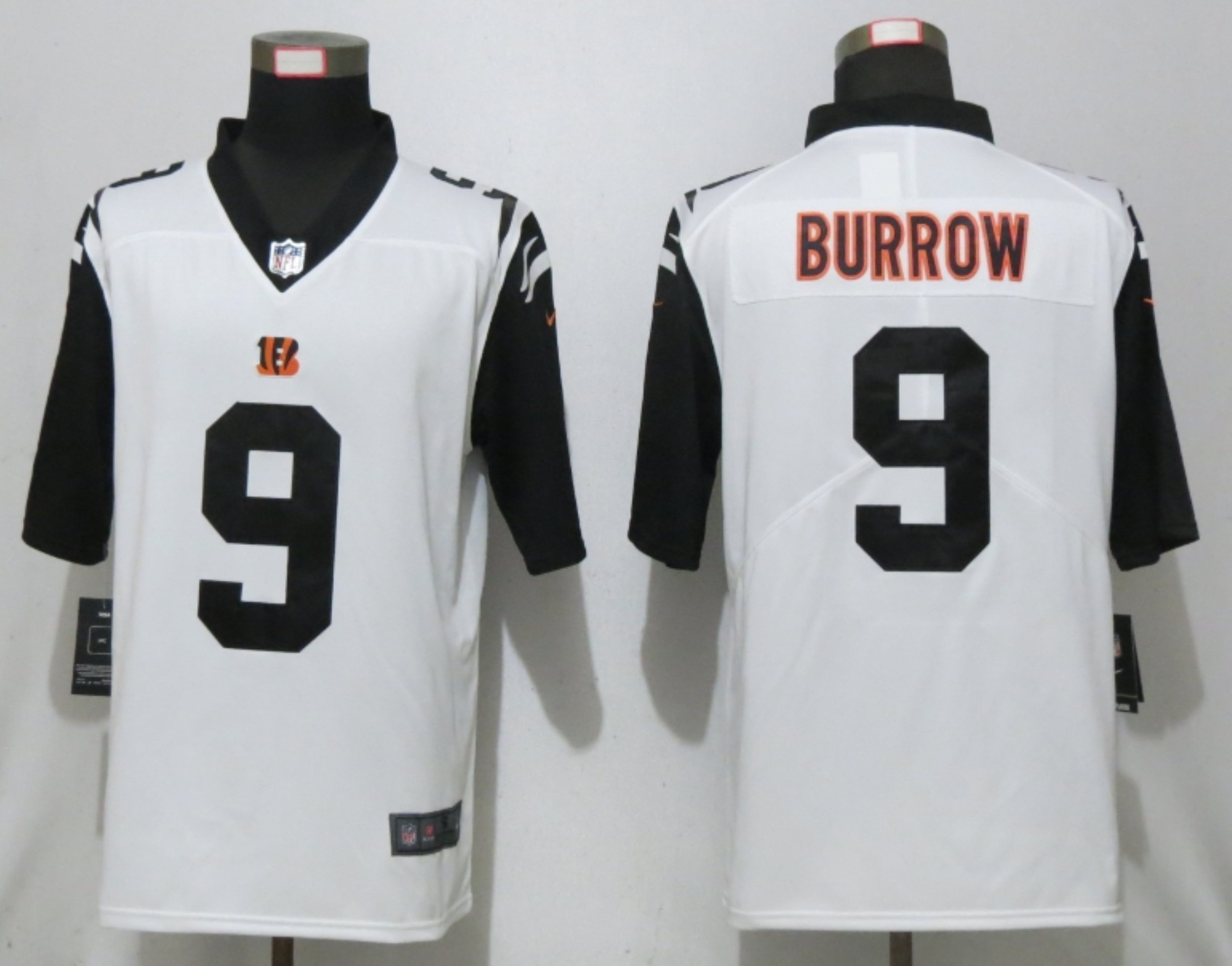 Men New Nike Cincinnati Bengals 9 Burrow White 2nd Alternate Vapor Limited Jersey